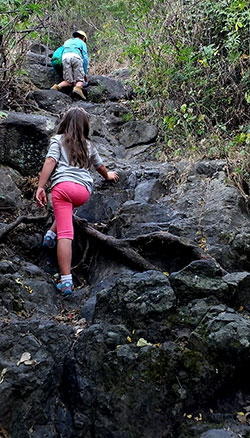 Steep trail over basalt rock