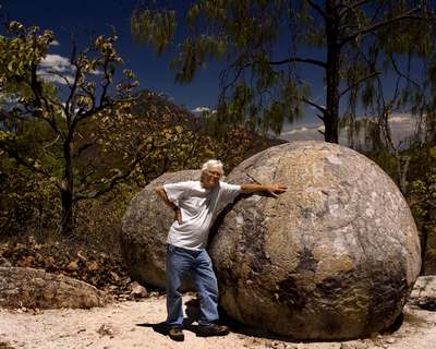 John Pint with a Giant Stone Ball (Piedra Bola)