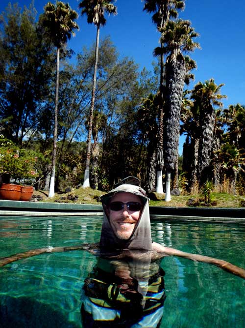 "Swami" Cam Honan relaxing at Rio Caliente Spa, Mexico