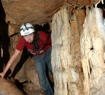“Where did that spider go?” says biologist Ivan Ahumada inside the cave.
