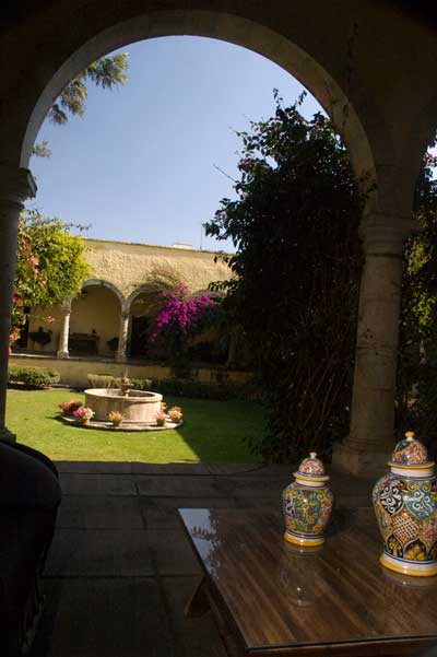 The elegant courtyard at Hacienda Labor de Rivera has already been restored.