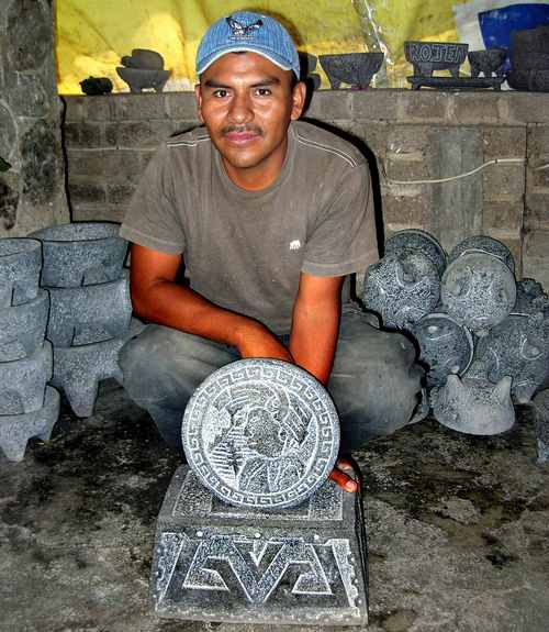 Victor Cocula, basalt sculptor, in San Lucas Evangelista